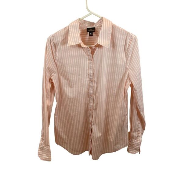 Worthington Brand ladies Button‎ Down Peach and White Striped Top Size Medium - Picture 3 of 10
